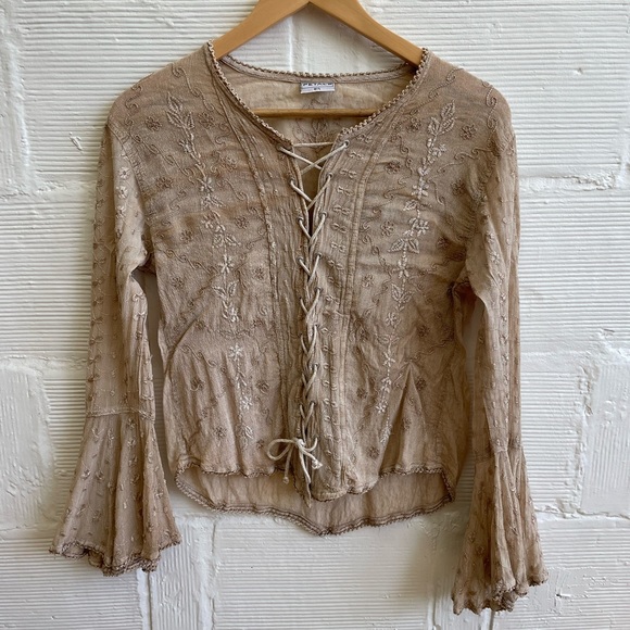 Flutter sleeve lace up blouse - Picture 1 of 7